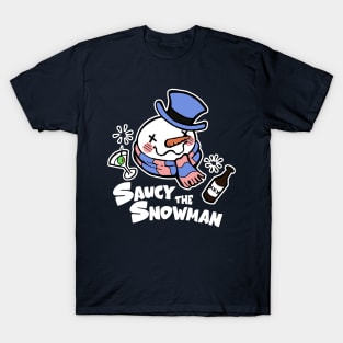 Saucy The Snowman - Frosty Humor - White Outlined, Color Version 3 T-Shirt